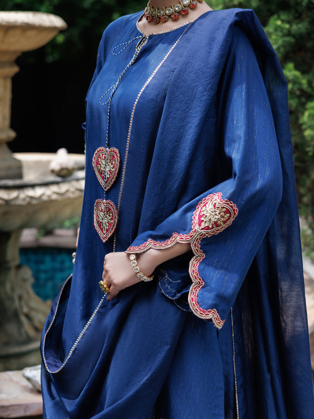 Navy Blue Flamint Zari Formal 3Pc Stitched - AL-3PS-LS-690