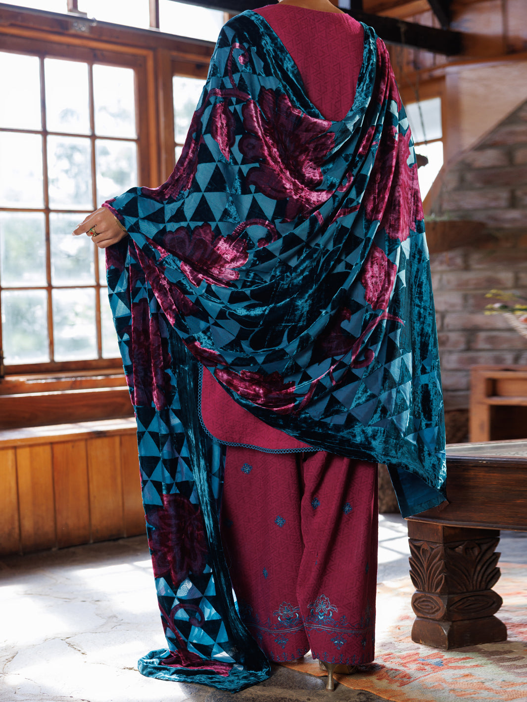 Purple Self Jacquard 3Pc Stitched - AWP-3PS-1026