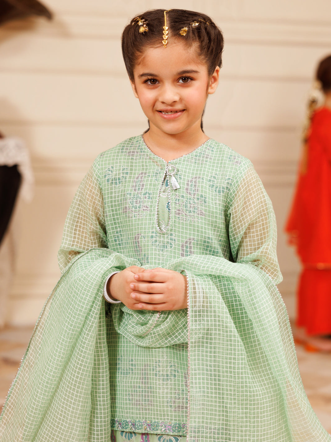 Pistachio Green Square Organza Formal 3Pc Stitched - ALGR-3PS-LS-030