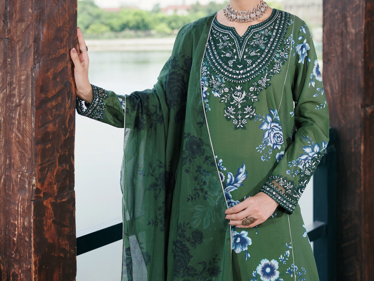 Green Cambric 3Pc Stitched - AWP-3PS-946