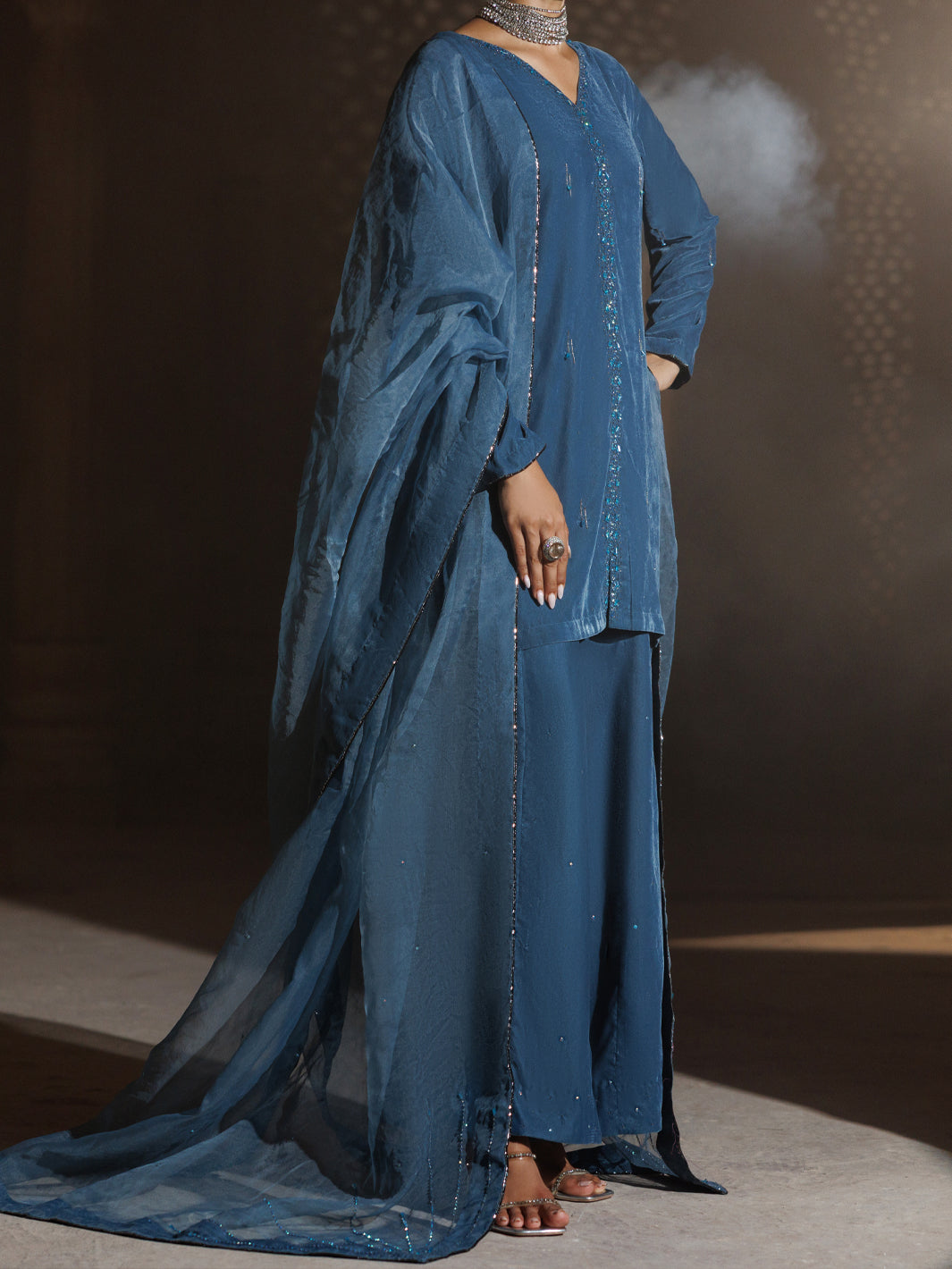 Teal Velvet Formal 3Pc Stitched - AL-3PS-LS-661