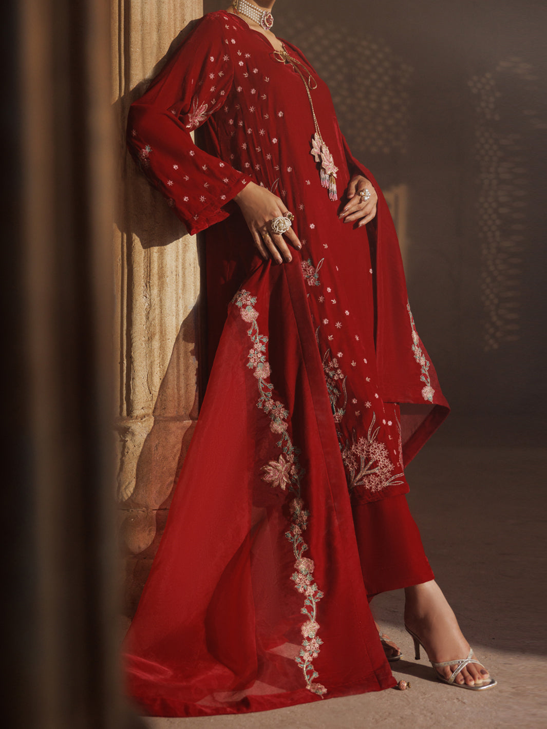 Red Velvet Formal 3Pc Stitched - AL-3PS-LS-660