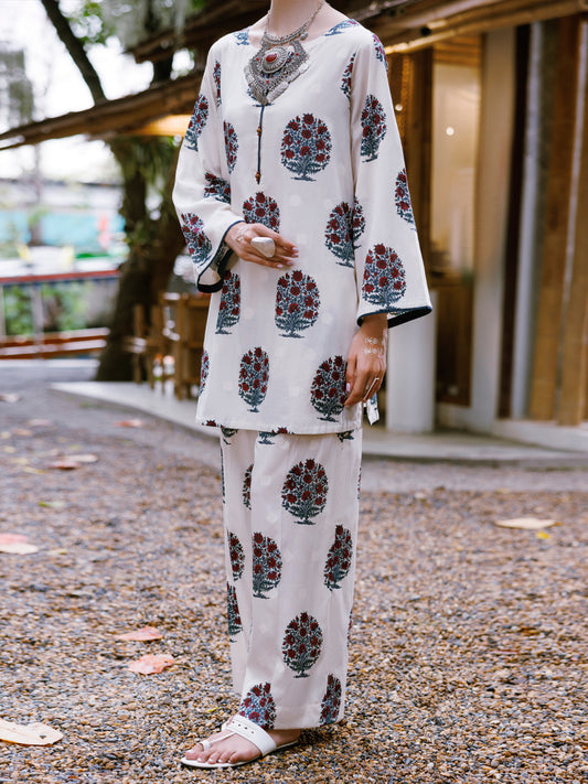 Off White Cotton Dobby 2Pc Stitched - AL-2PS-LKS-1022