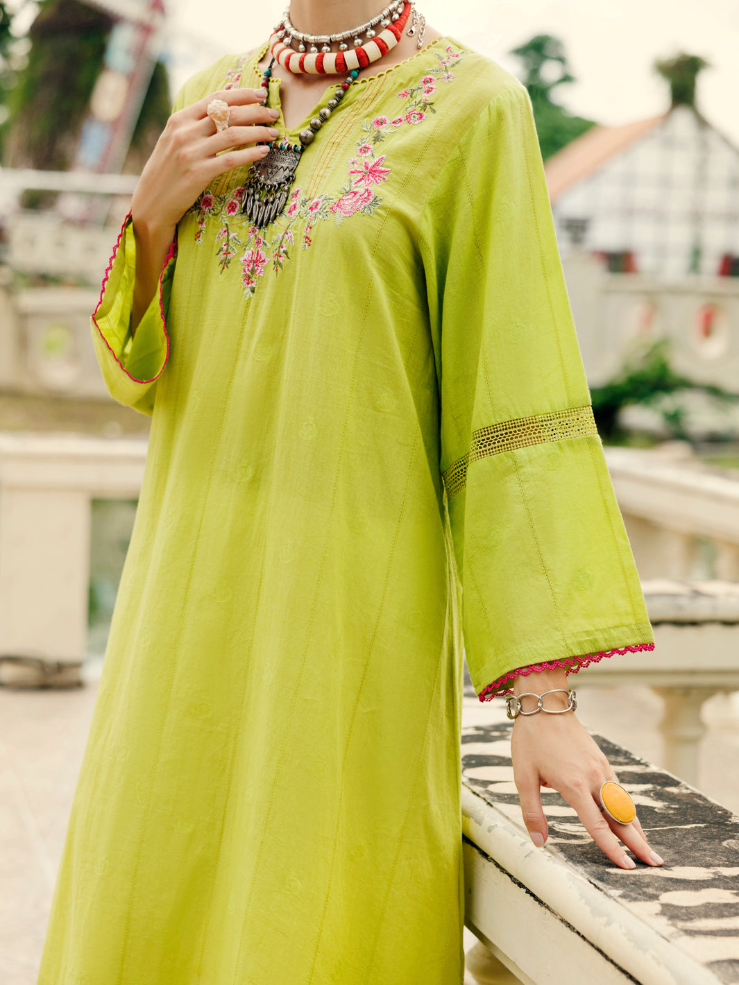 Lime Green Dobby Kurti - AL-LK-1048