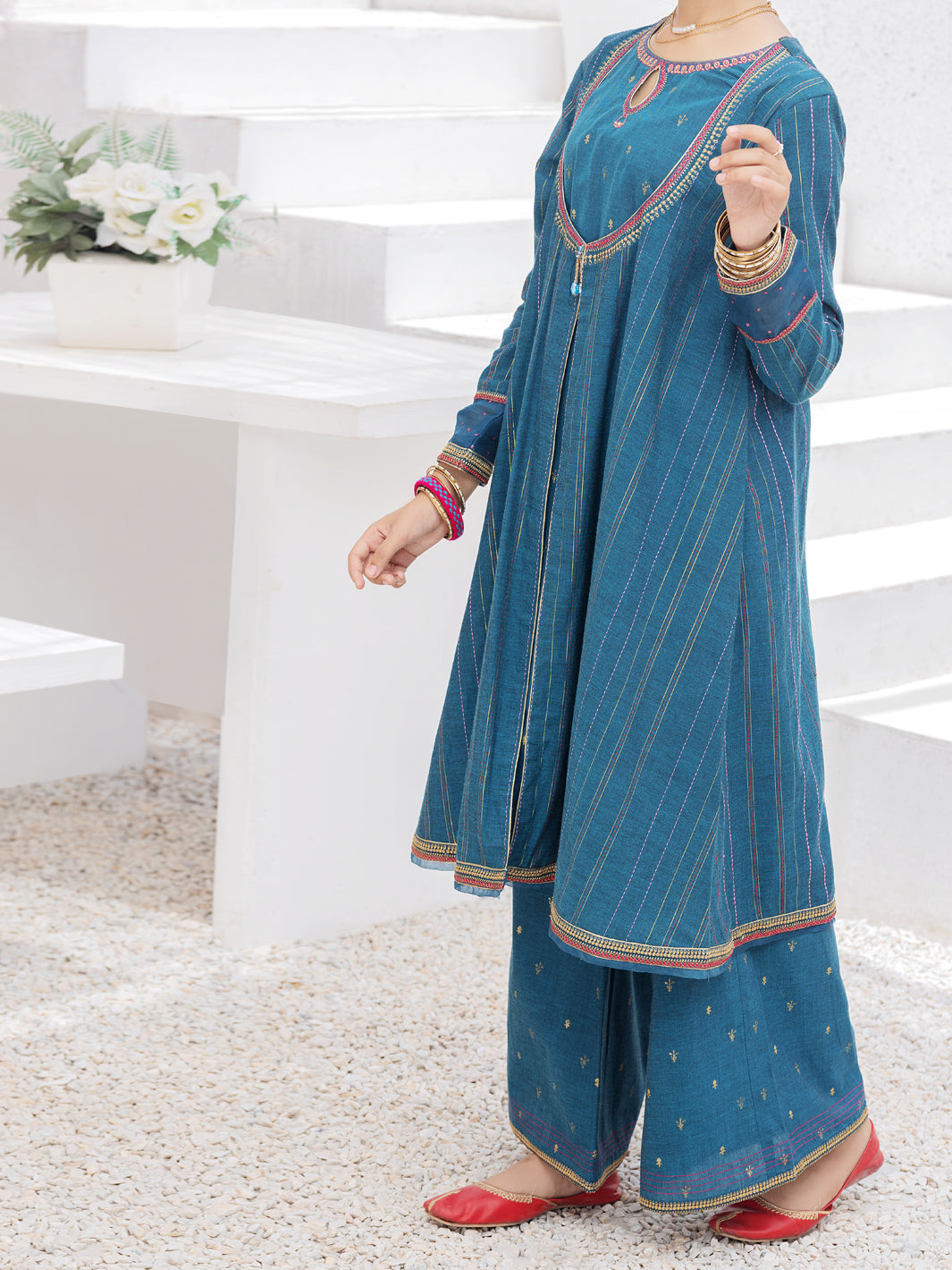 Turquoise Raw Silk 2 Piece Stitched - ALP-2PS-LKS-1074