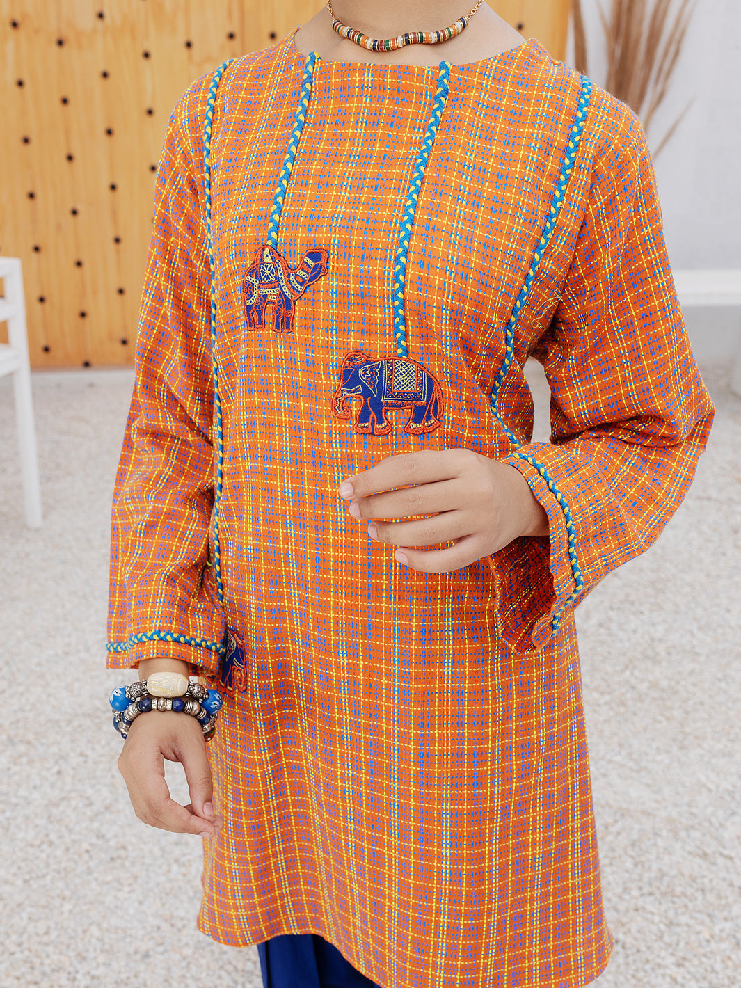 Orange Yarn Dyed Piece Stitched - ALT-2PS-LKS-1077