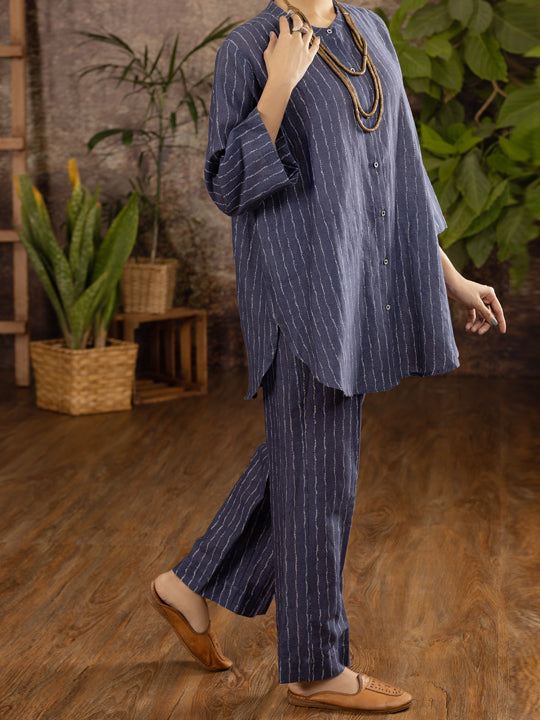 Blue Linen 2 Piece Stitched - ALCR-2PS-LKS-1101 - Almirah Online