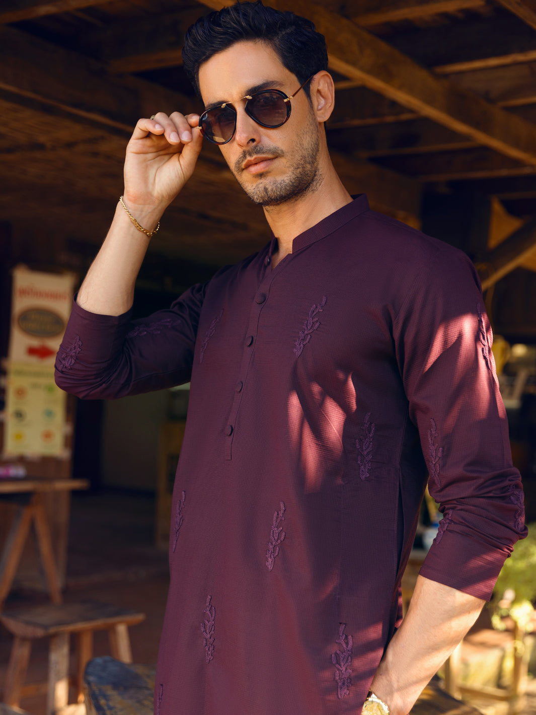 Maroon Cotton Kurta - AL-K-1103D