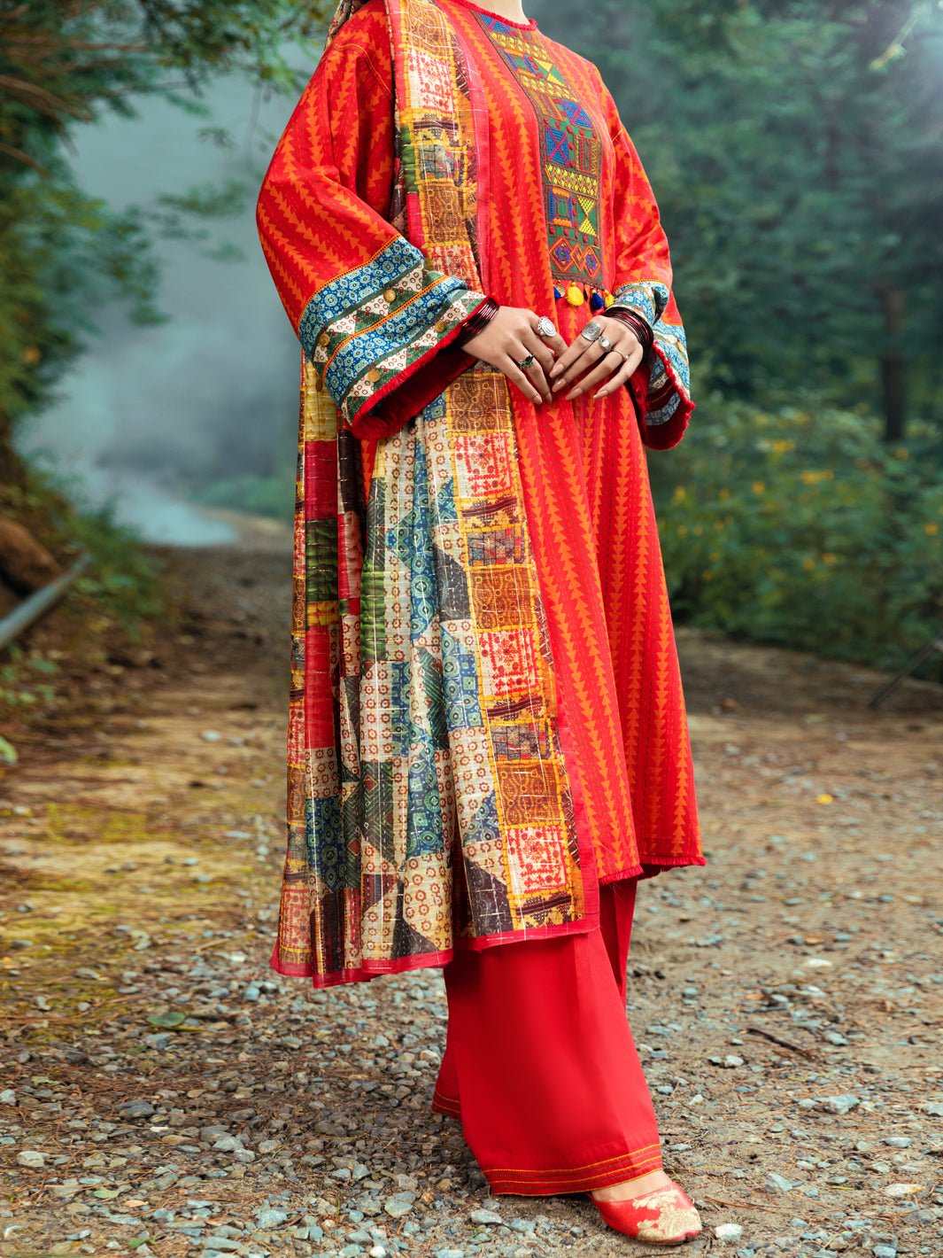 Red Cambric 3Pc Unstitched - AWP-3PS-549