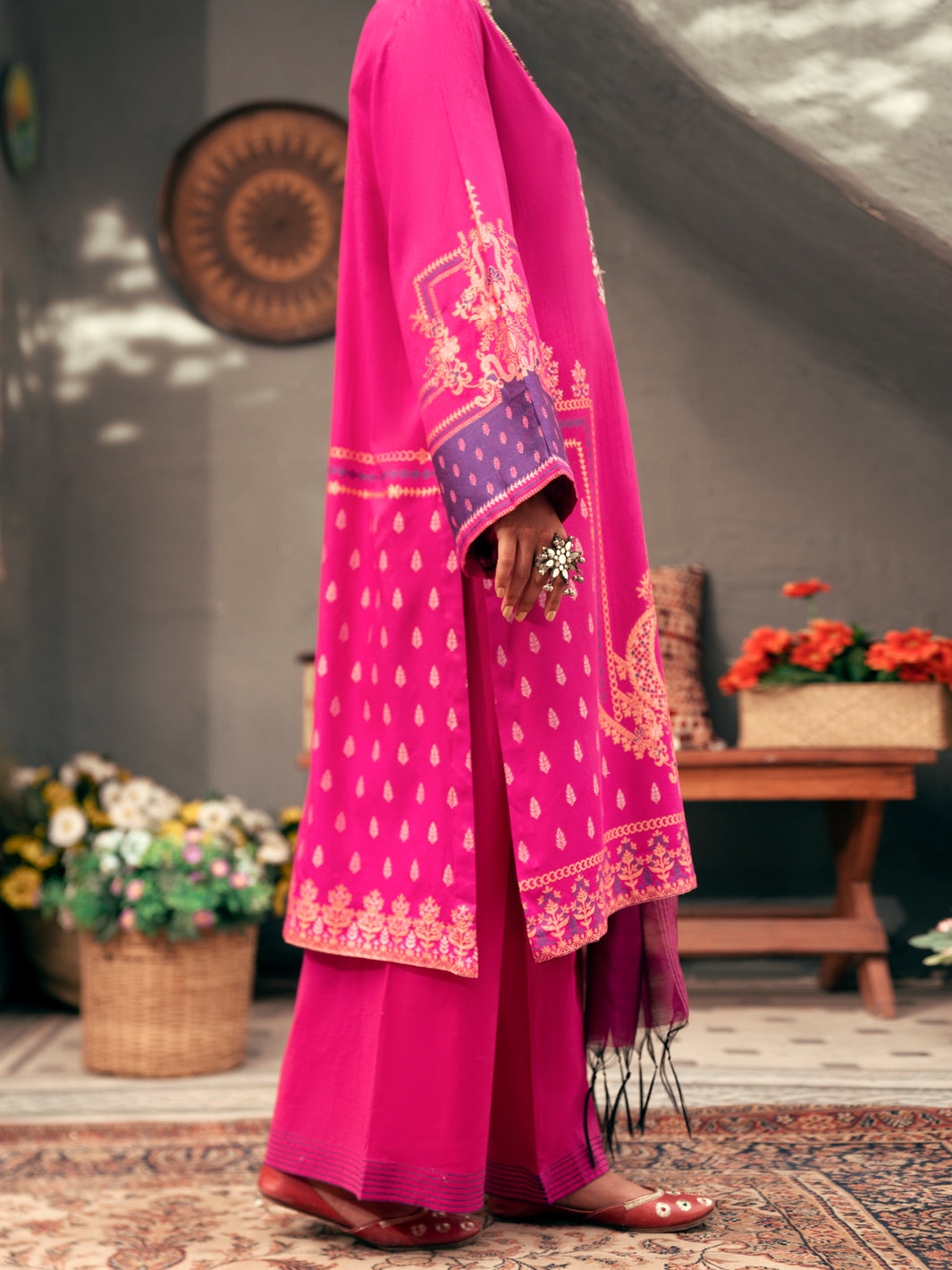 Pink Yarn-Dyed Jacquard 3 Piece Unstitched - AWP-3PS-560