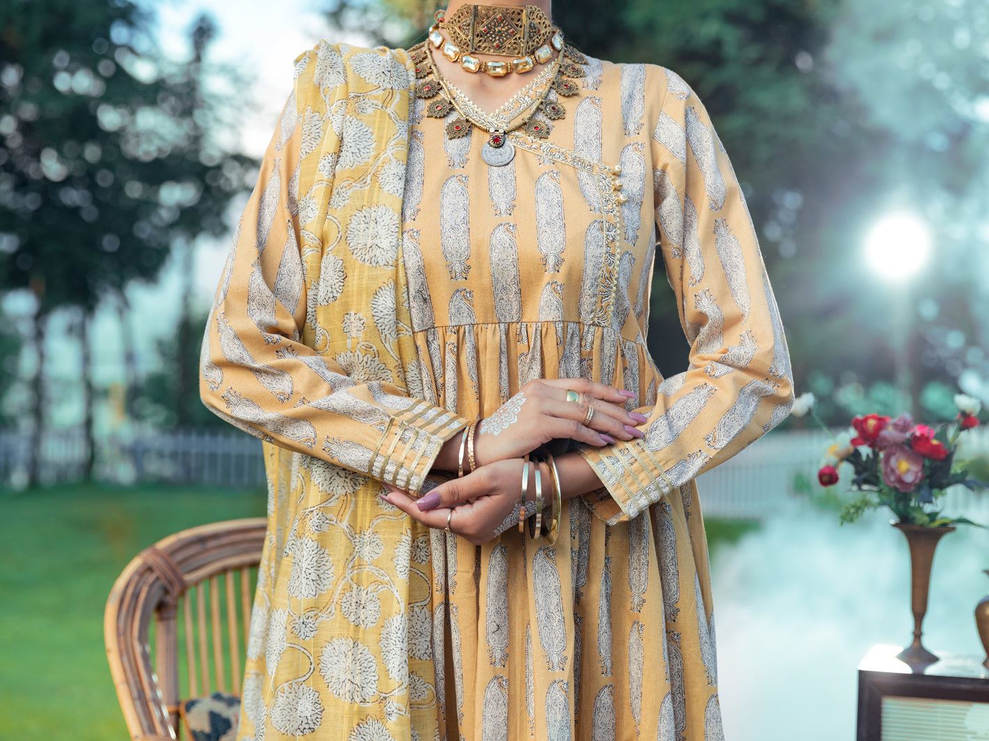 Yellow Cambric 3Pc Unstitched - AWP-3PS-573