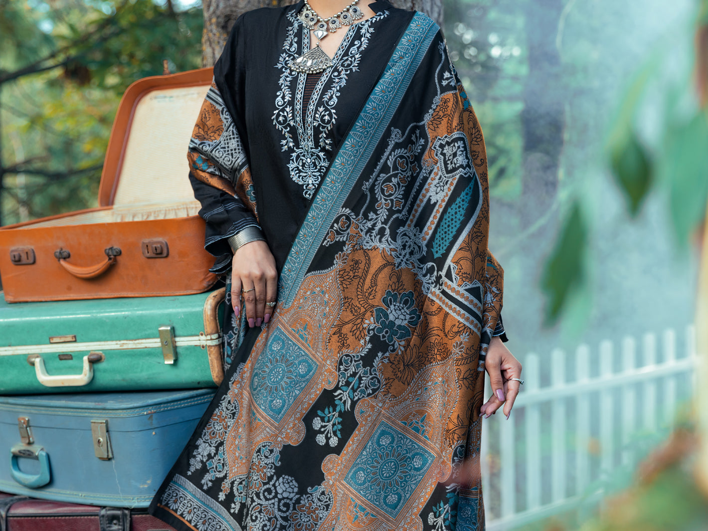 Black Yarn-Dyed Jacquard 3 Piece Unstitched - AWP-3PS-537
