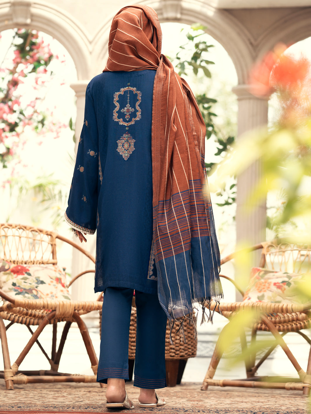 Navy Blue Yarn-Dyed Jacquard 3Pc Unstitched - AWP-3PS-558