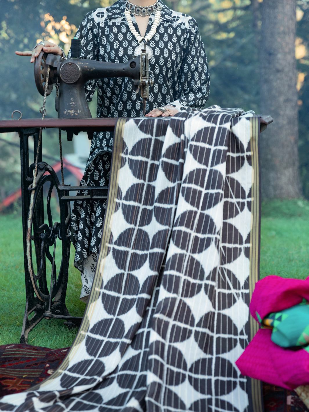 Black Cambric Jacquard 3Pc Unstitched - AWP-3PS-578