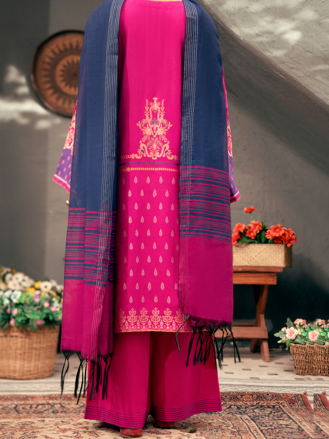 Pink Yarn-Dyed Jacquard 3 Piece Unstitched - AWP-3PS-560