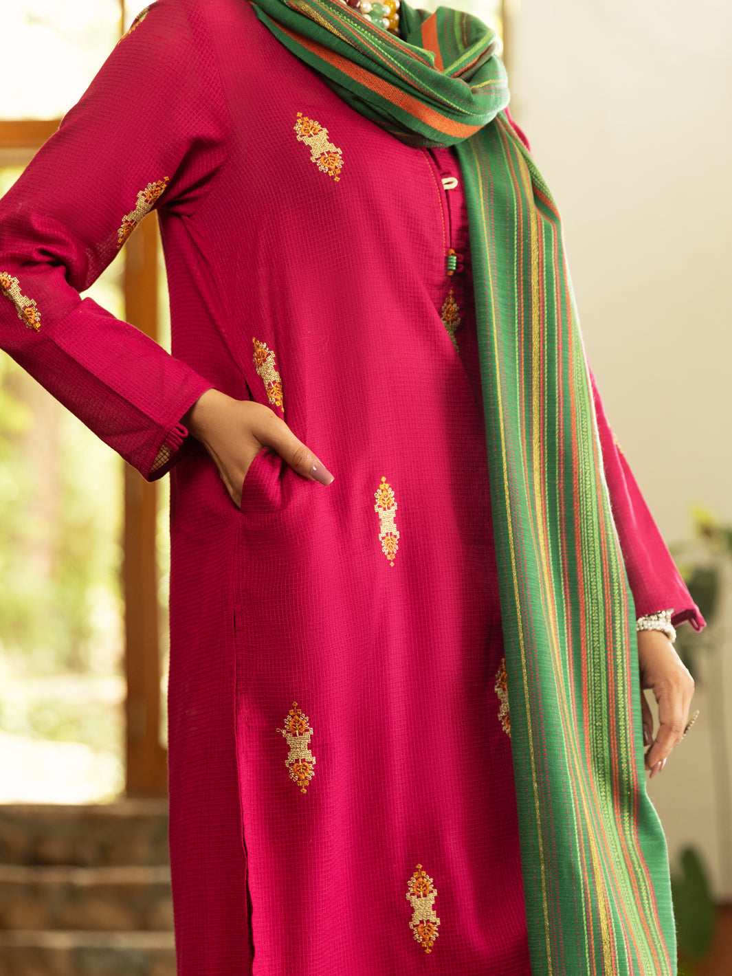 Pink Square Dobby 3Pc Unstitched - AWP-3PS-570