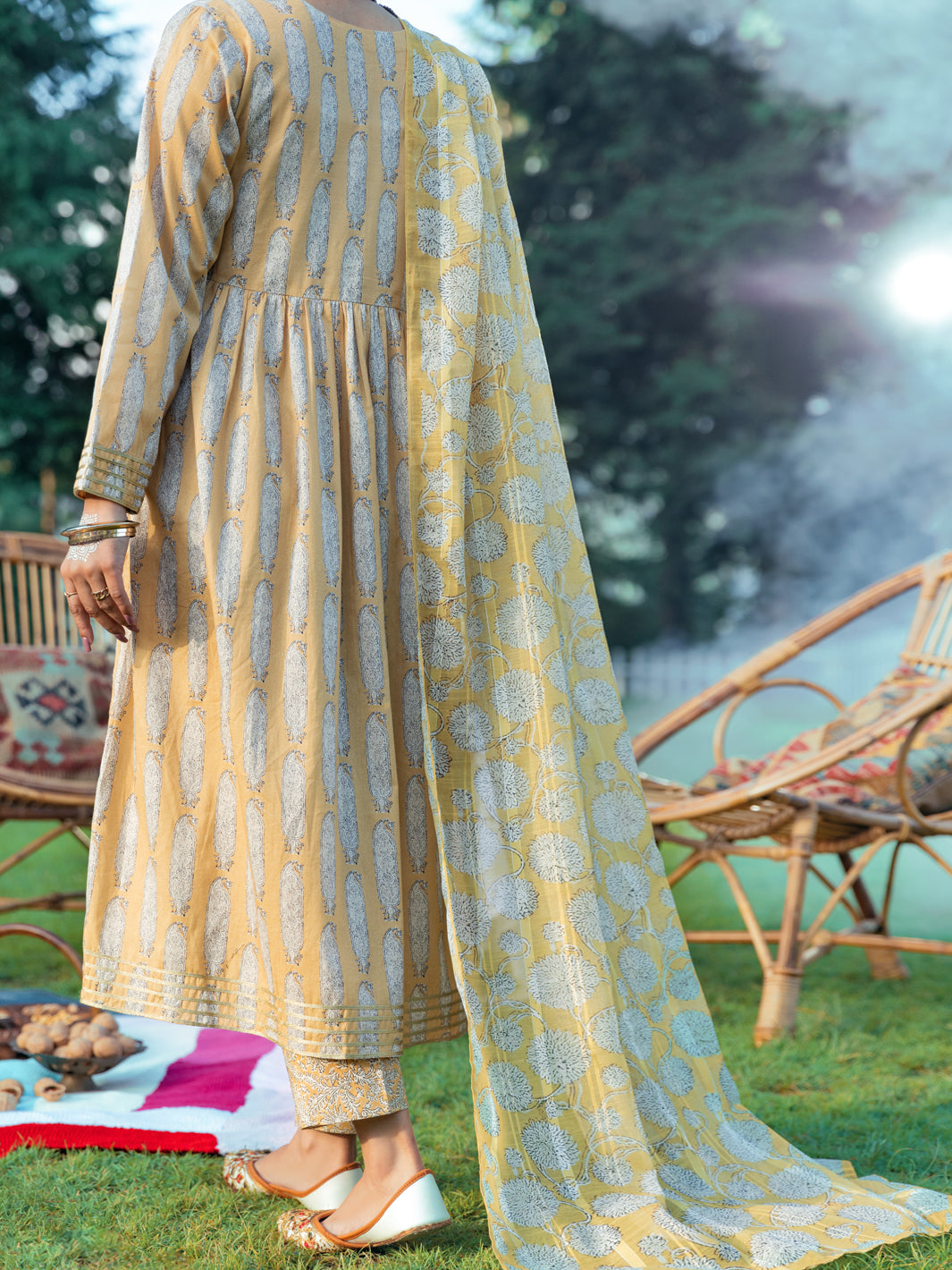 Yellow Cambric 3Pc Unstitched - AWP-3PS-573