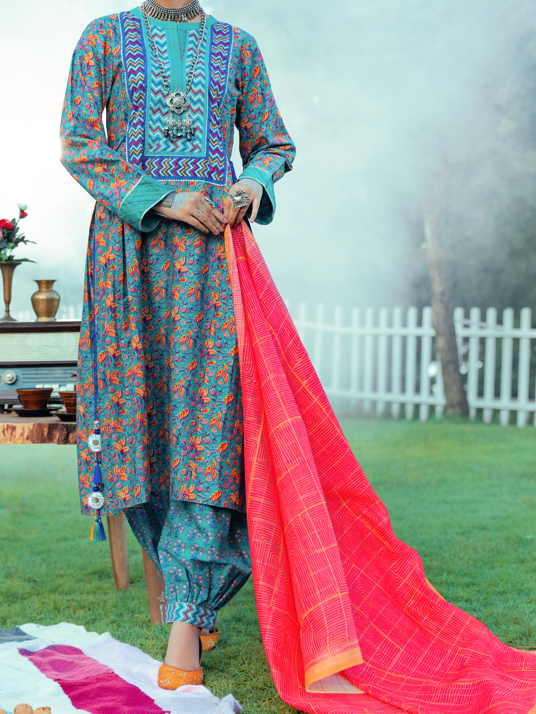 Green Cambric Jacquard 3 Piece Unstitched - AWP-3PS-577