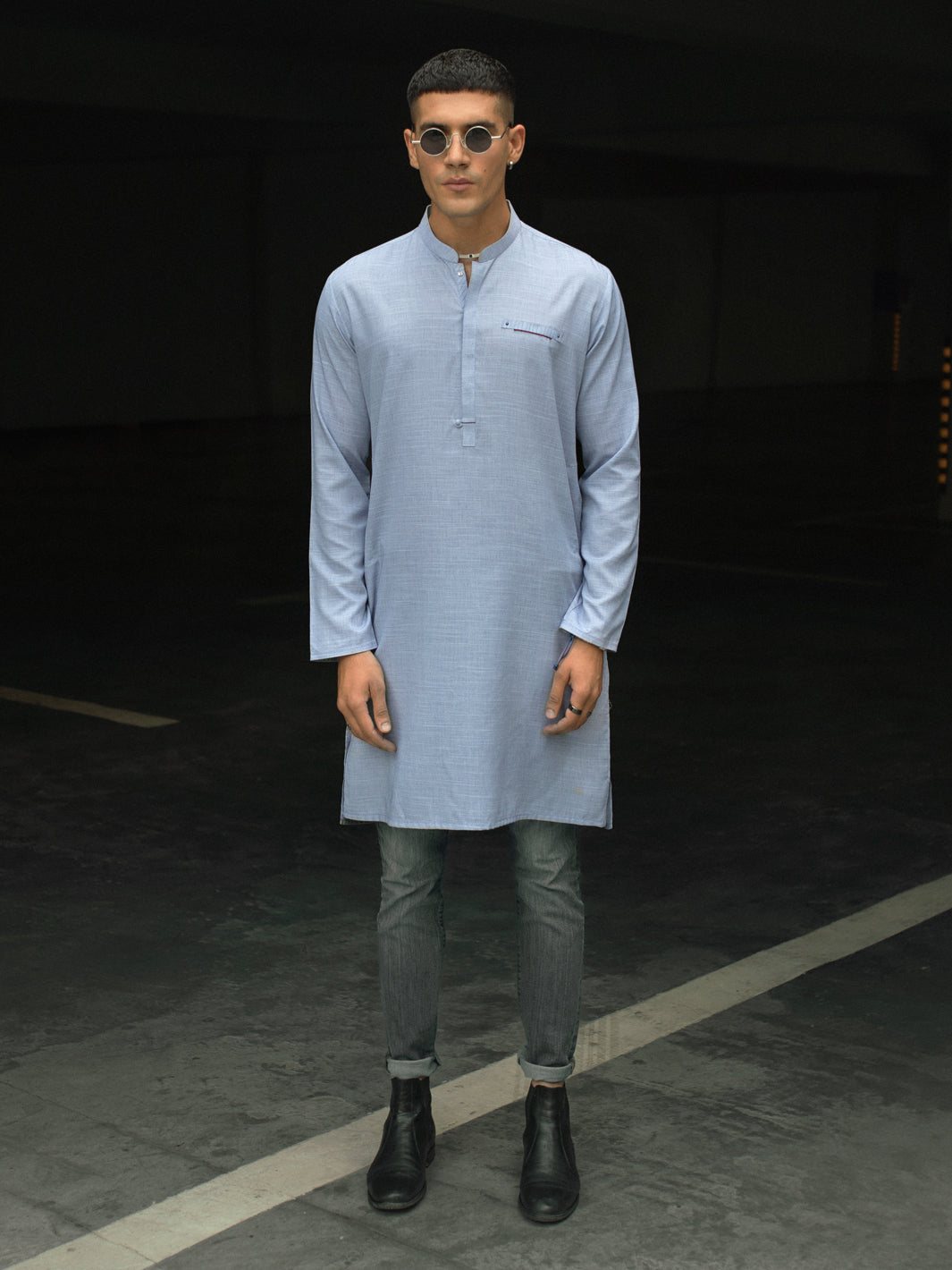 Light Blue Blended Kurta - AL-K-1113B