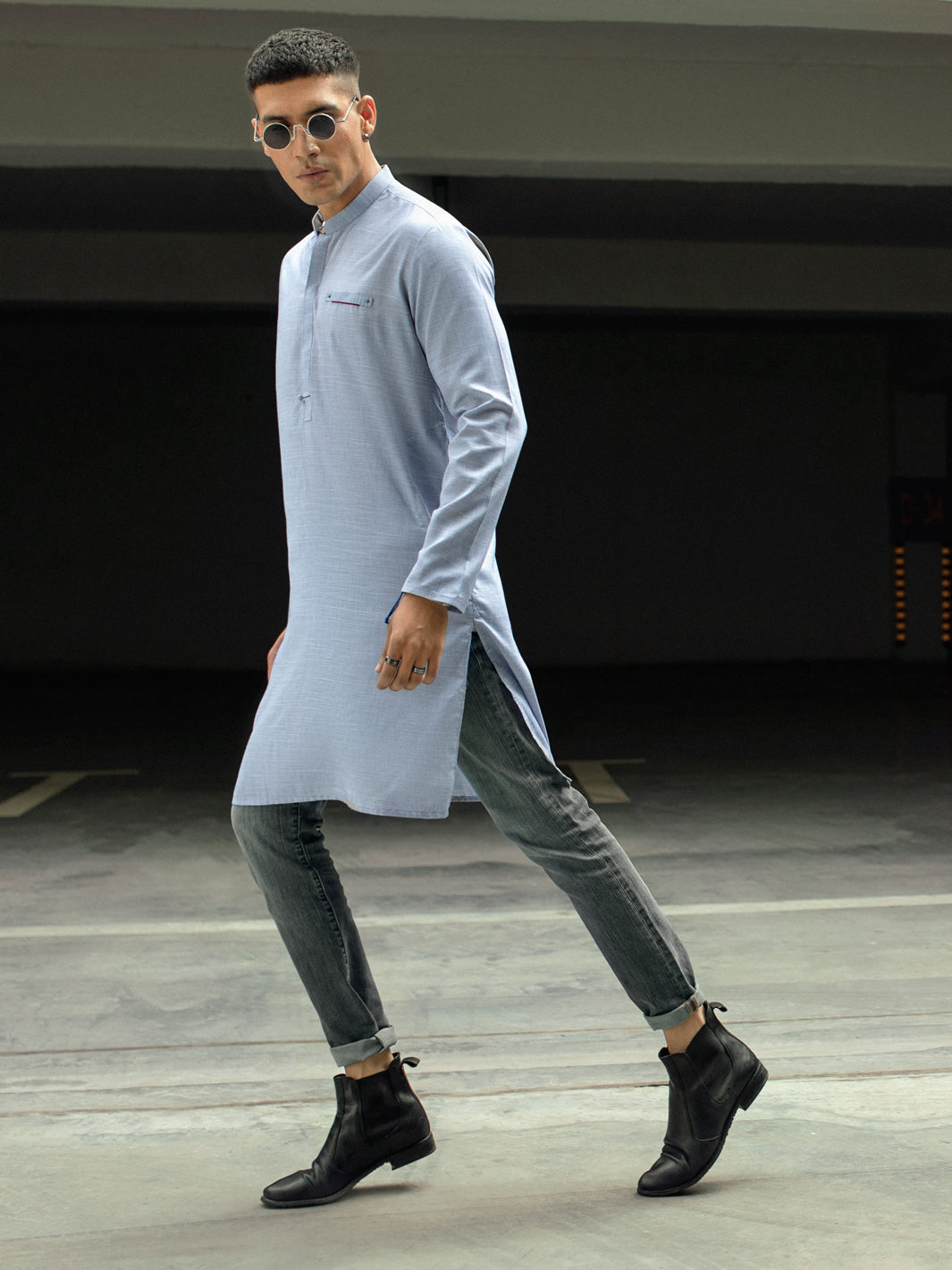 Light Blue Blended Kurta - AL-K-1113B