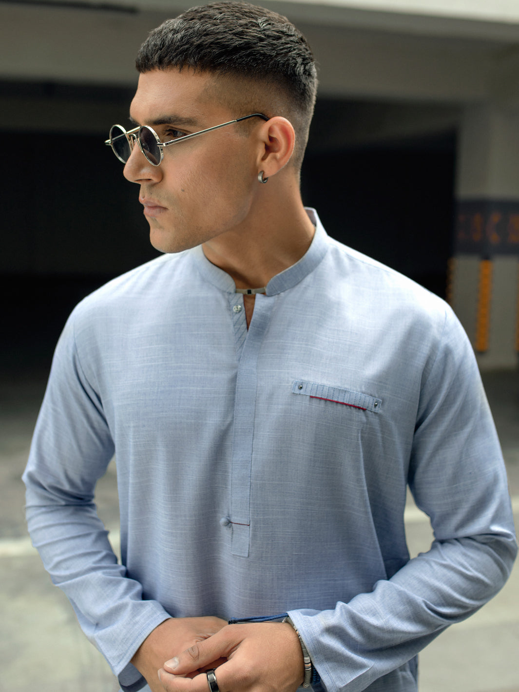 Light Blue Blended Kurta - AL-K-1113B