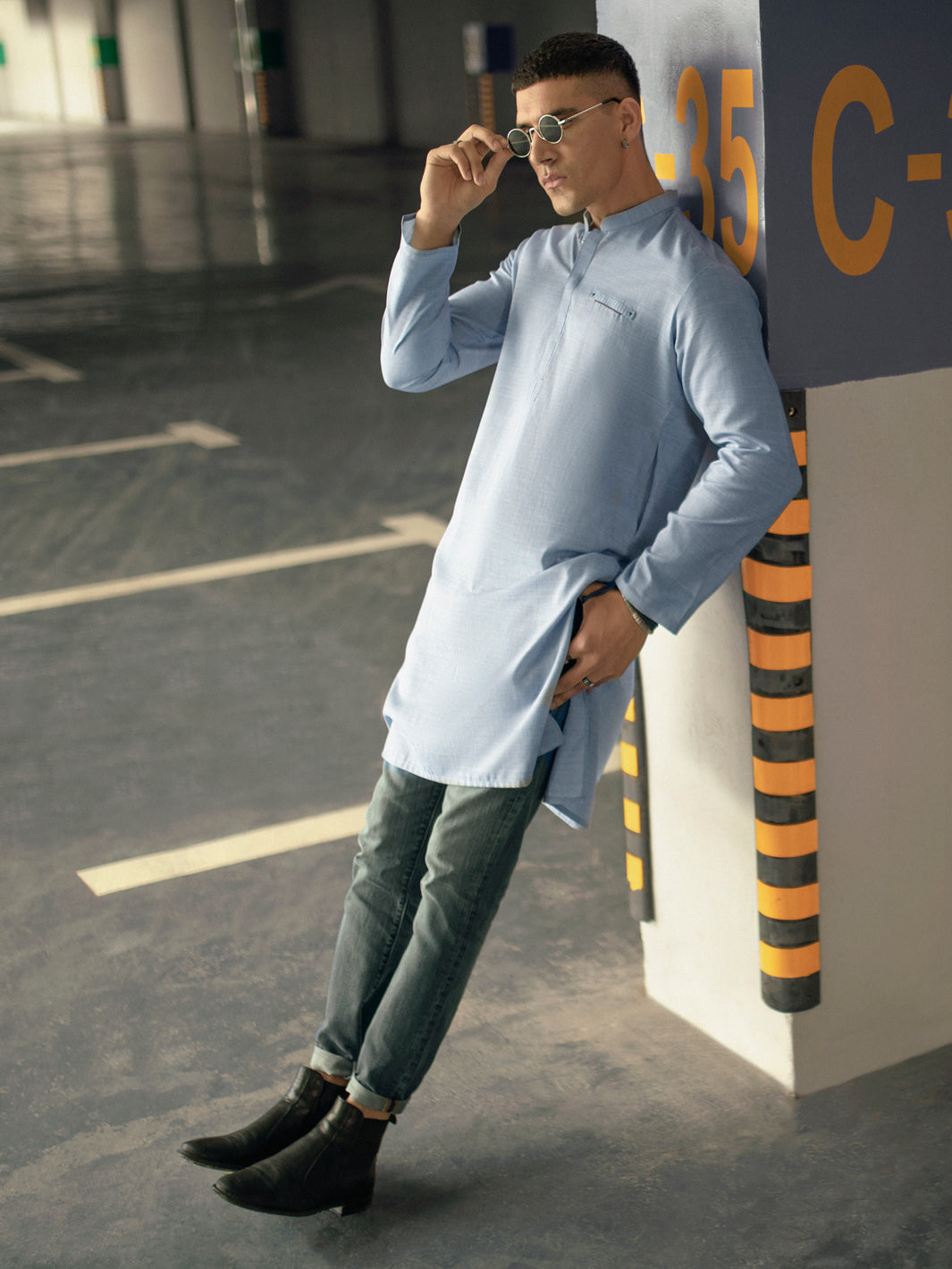 Light Blue Blended Kurta - AL-K-1113B