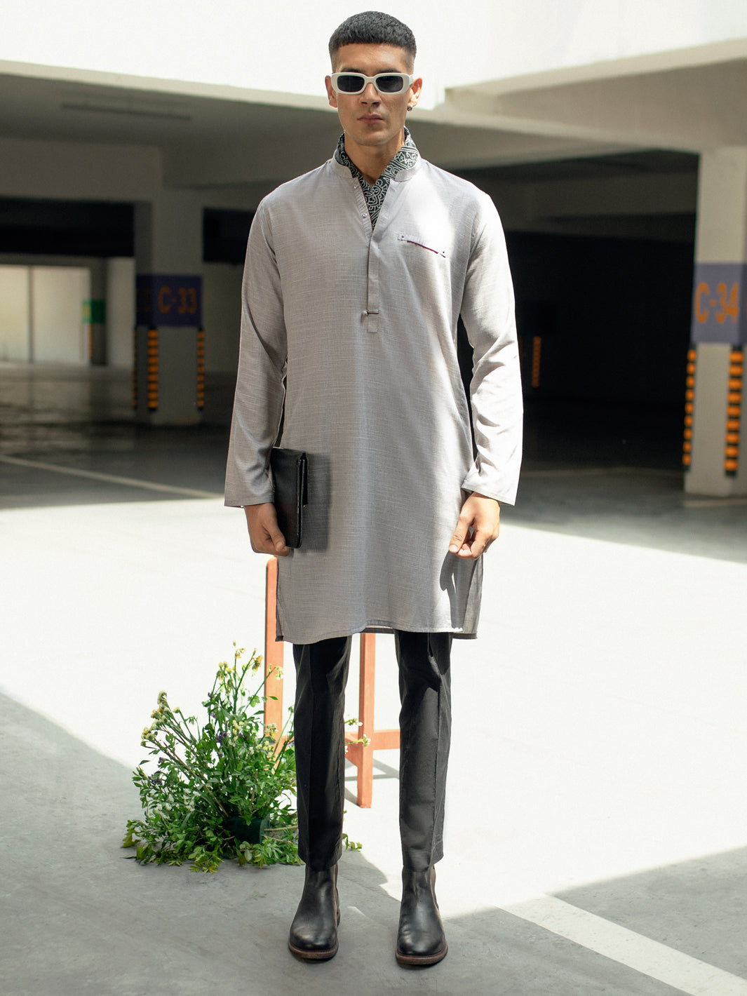Light Grey Blended Kurta - AL-K-1113C