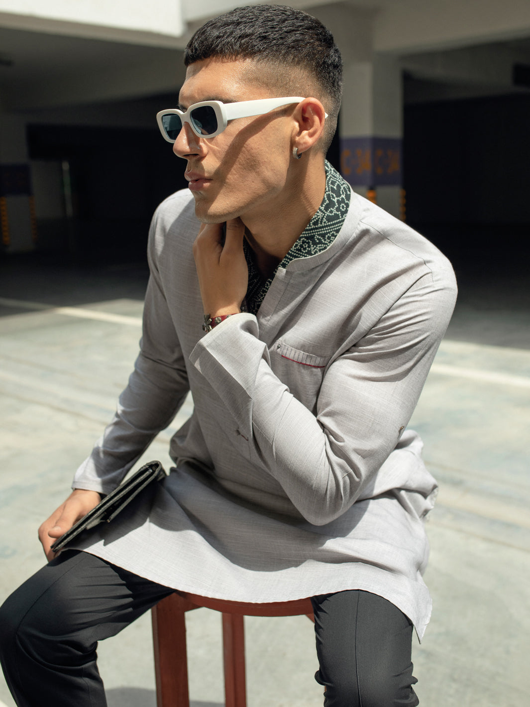 Light Grey Blended Kurta - AL-K-1113C