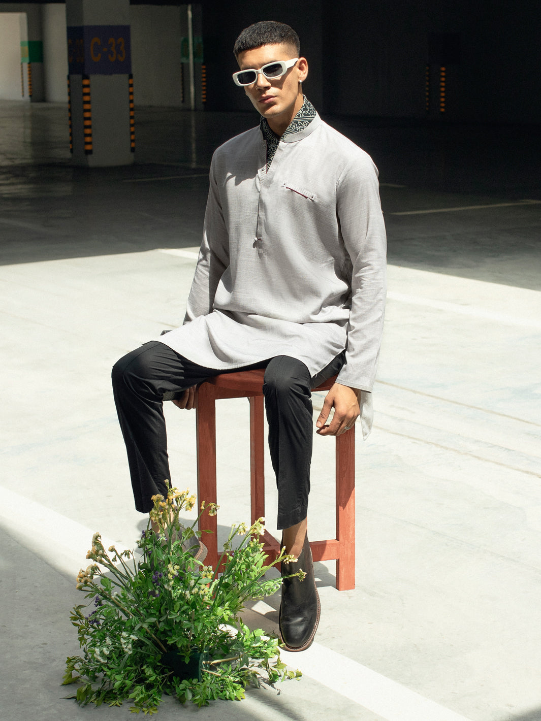 Light Grey Blended Kurta - AL-K-1113C