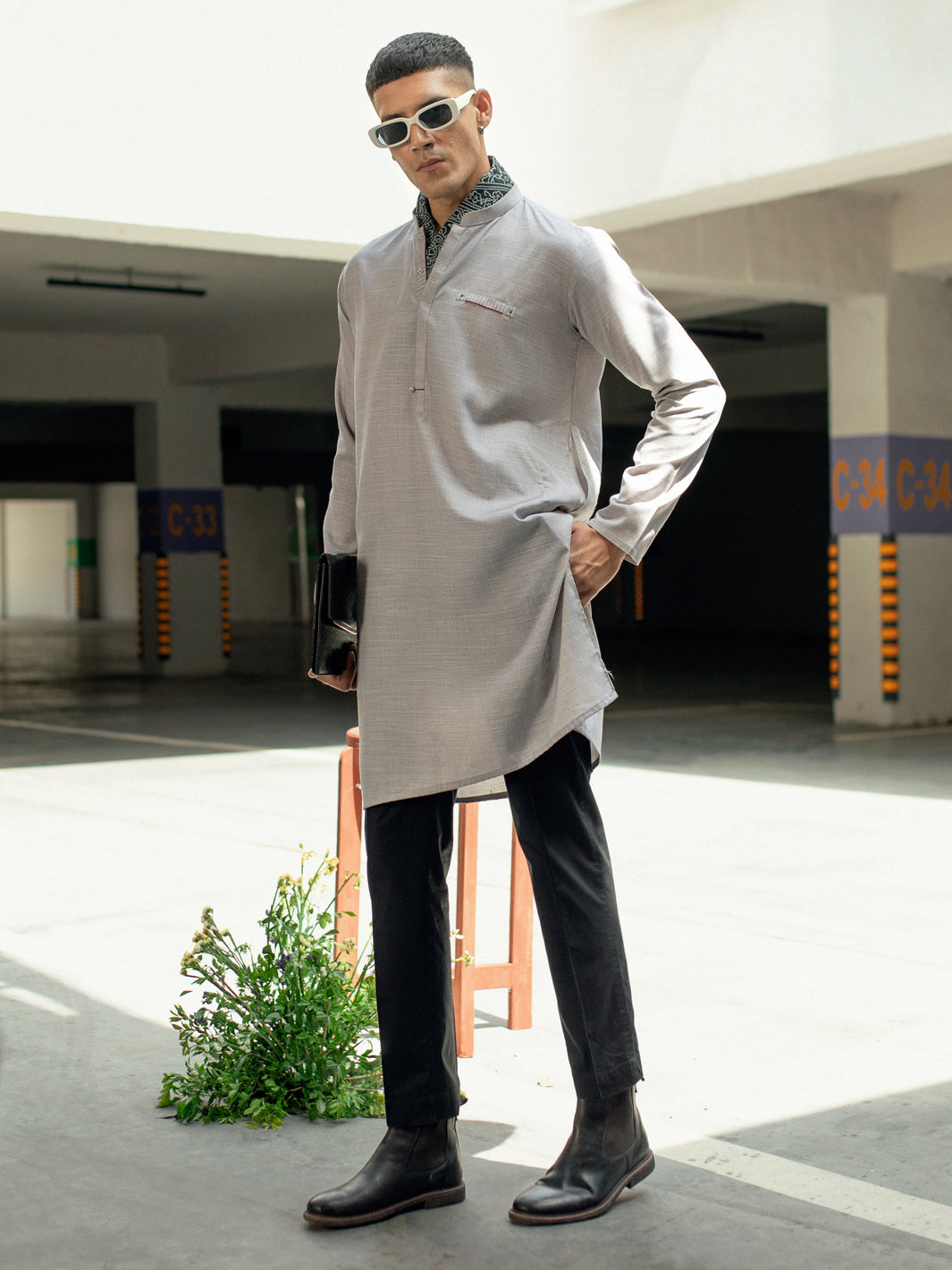Light Grey Blended Kurta - AL-K-1113C