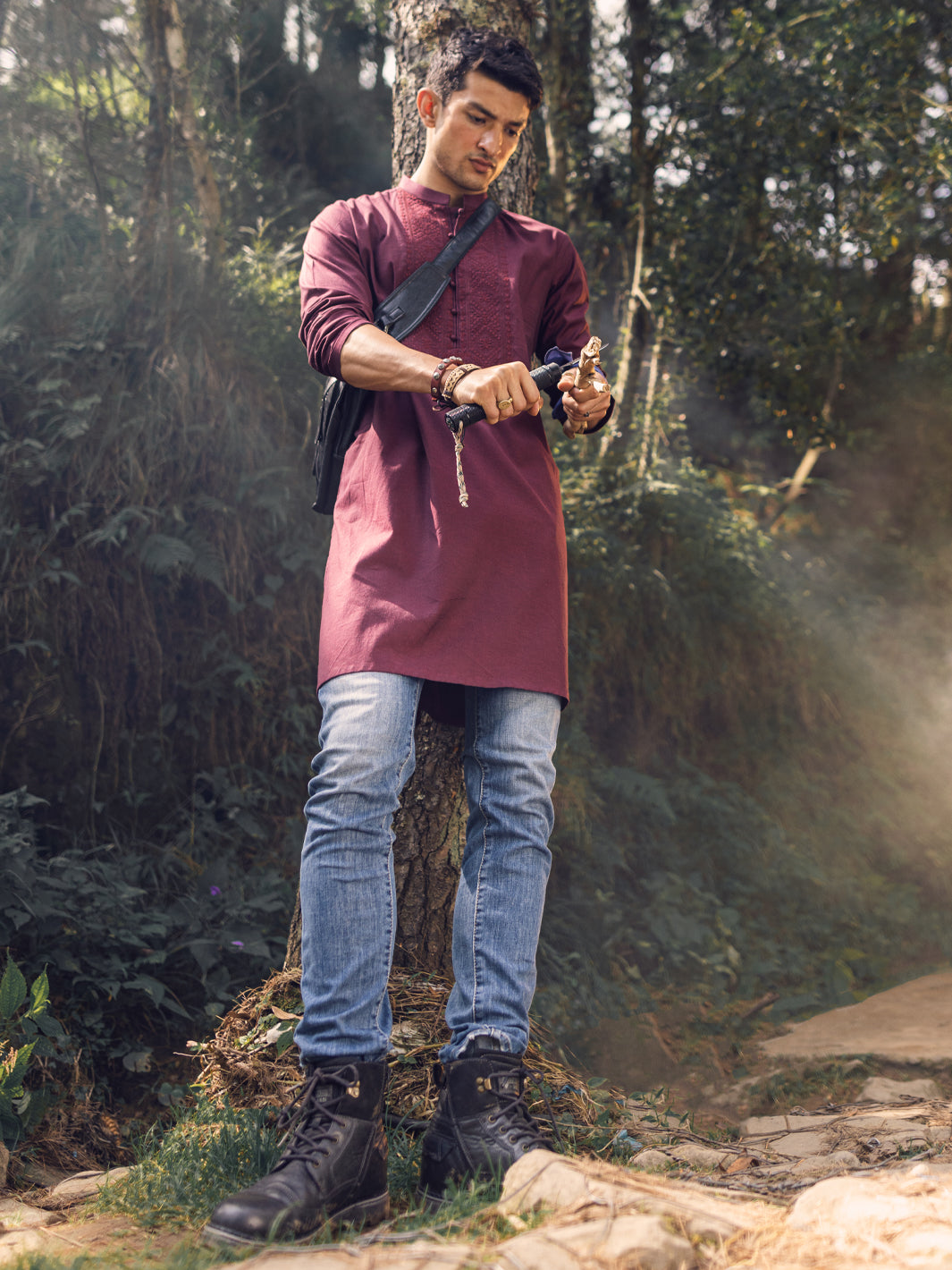 Maroon Cotton Kurta - AL-K-1135C