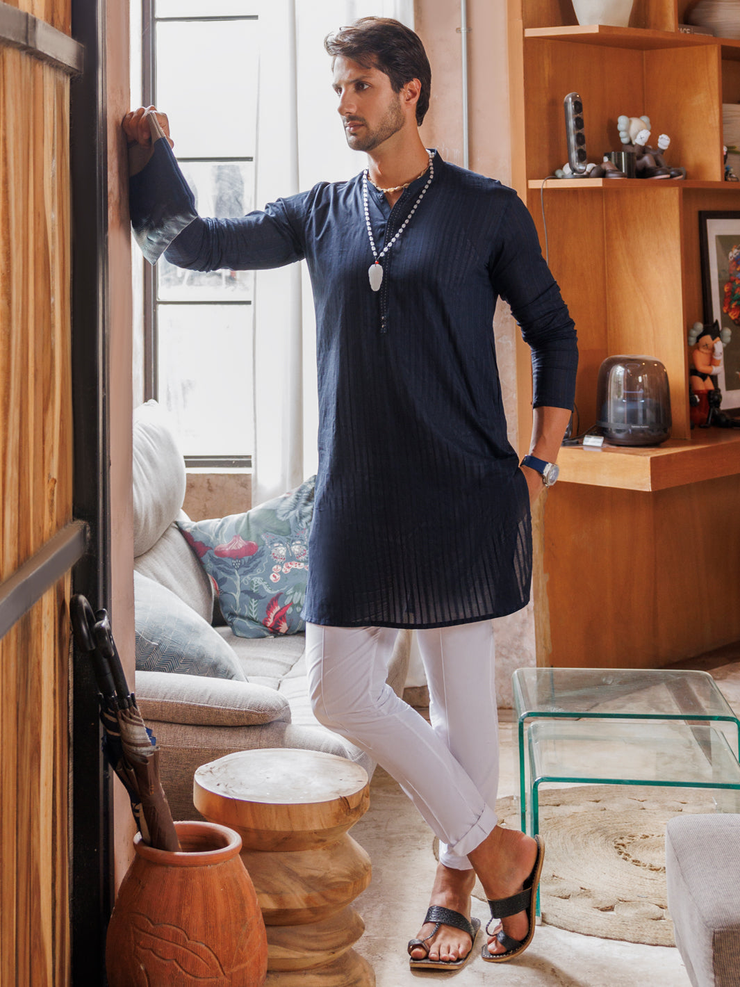 Midnight Blue Cotton Kurta - AL-K-1144B - Almirah Online