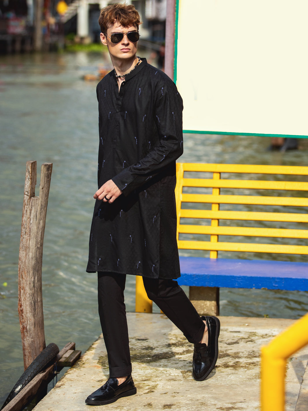 Black Cotton Kurta - AL-K-1147D - Almirah Online