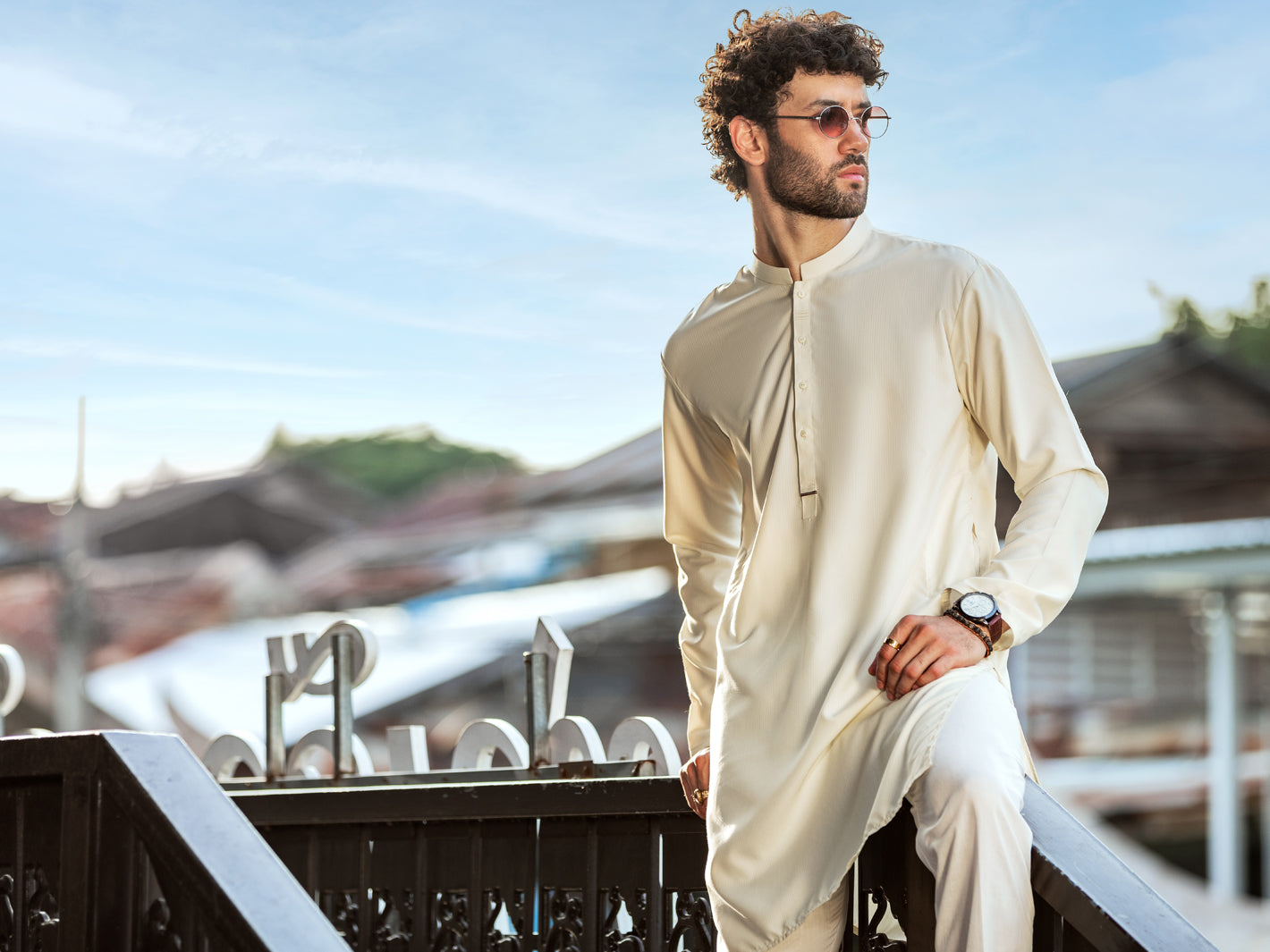 Off White Blended Kurta - AL-K-1148A - Almirah Online