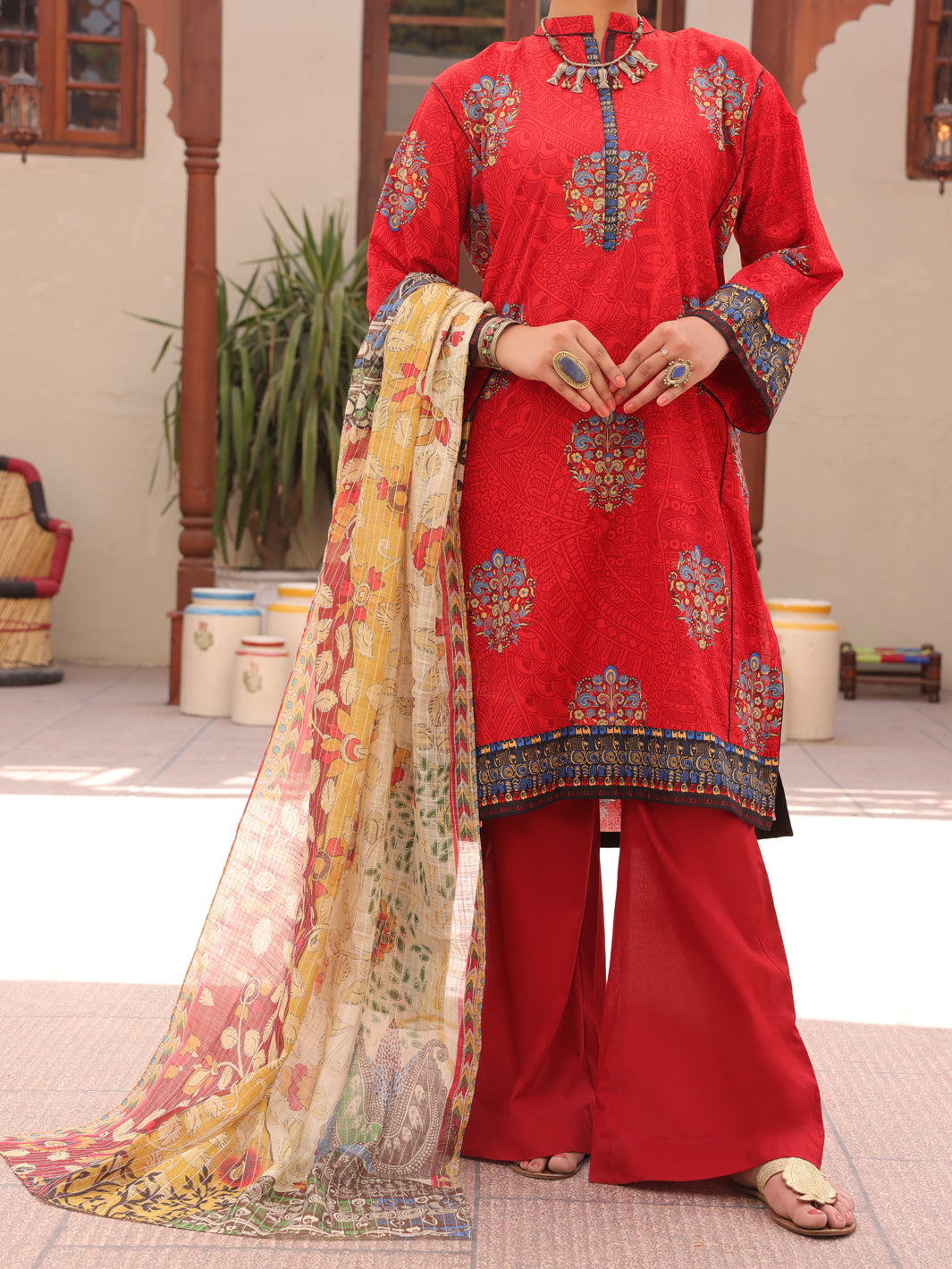 Red Lawn 3 Piece Stitched - ALP-3PS-1606