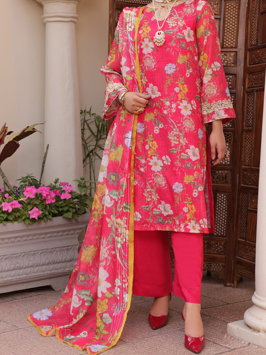 Fuchsia Poly Slub 3 Piece Unstitched - ALP-3PS-1613