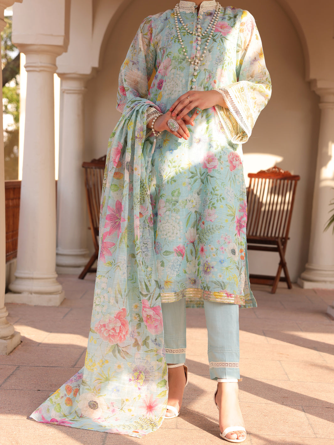 Sage Green Poly Slub 3 Piece Unstitched - ALP-3PS-1614