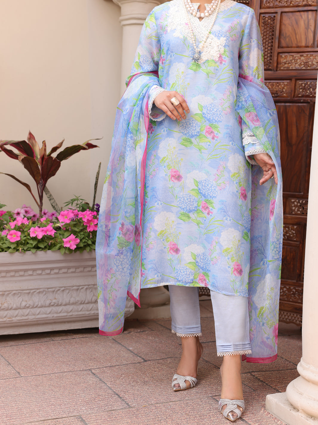 Sky Blue Salsa Silk 3 Piece Unstitched - ALP-3PS-1615
