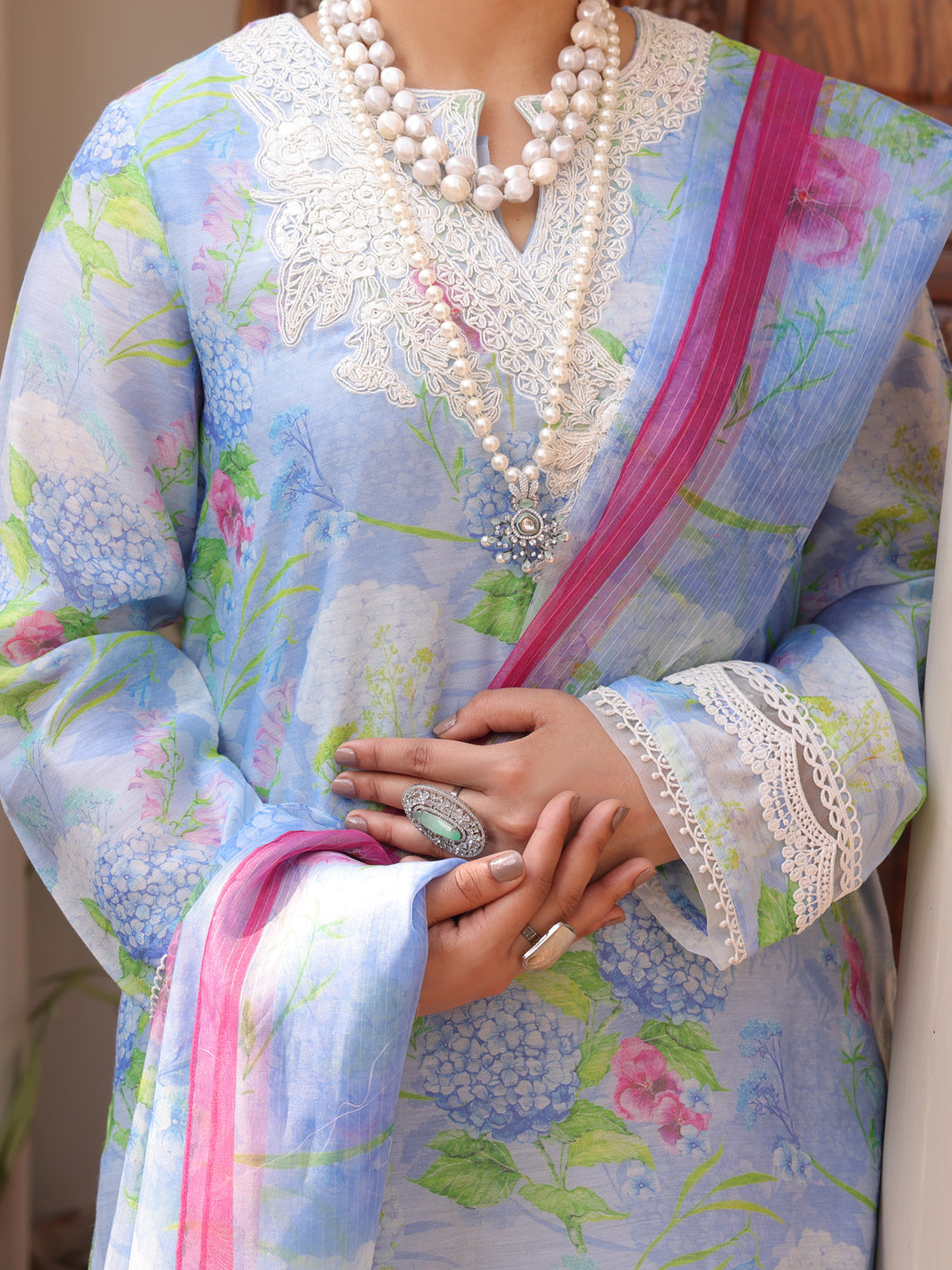 Sky Blue Salsa Silk 3 Piece Unstitched - ALP-3PS-1615