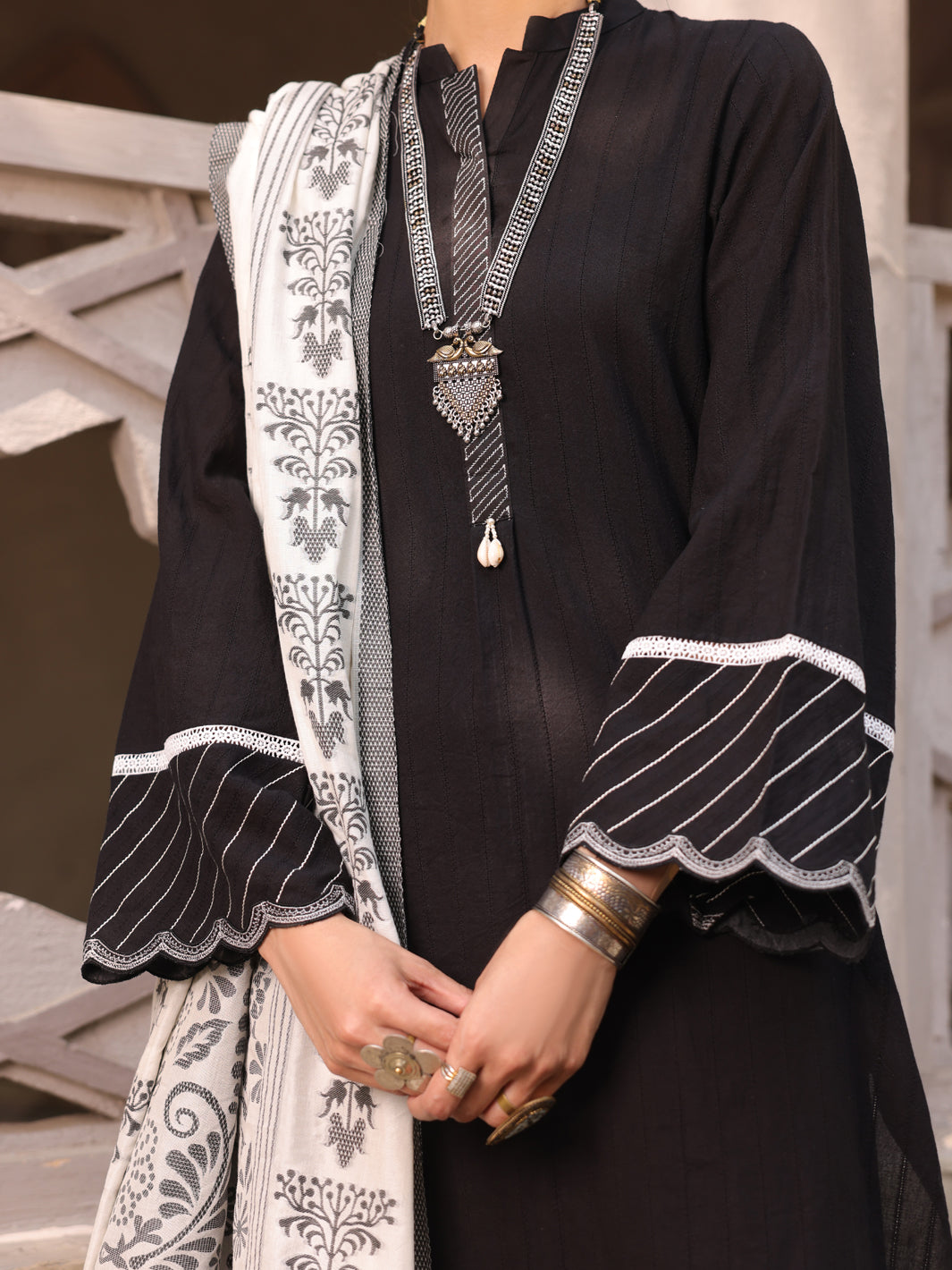 Black Lino Kara 3 Piece Stitched - ALP-3PS-1629
