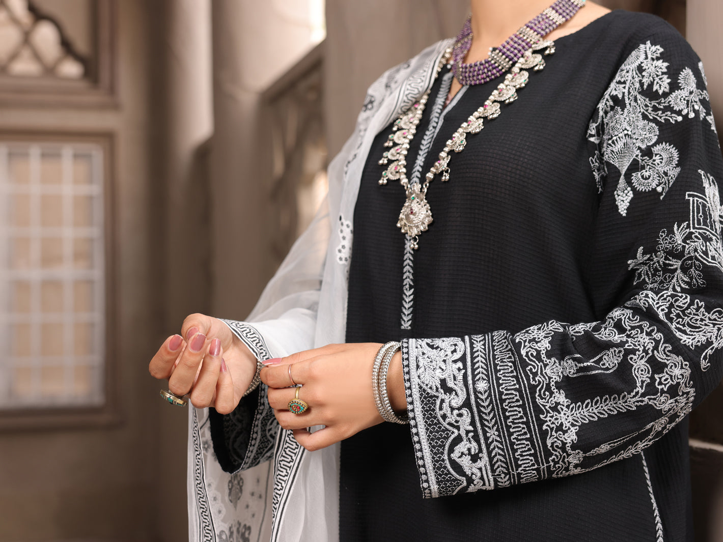 Black Square Dobby 3Pc Stitched - ALP-3PS-1635