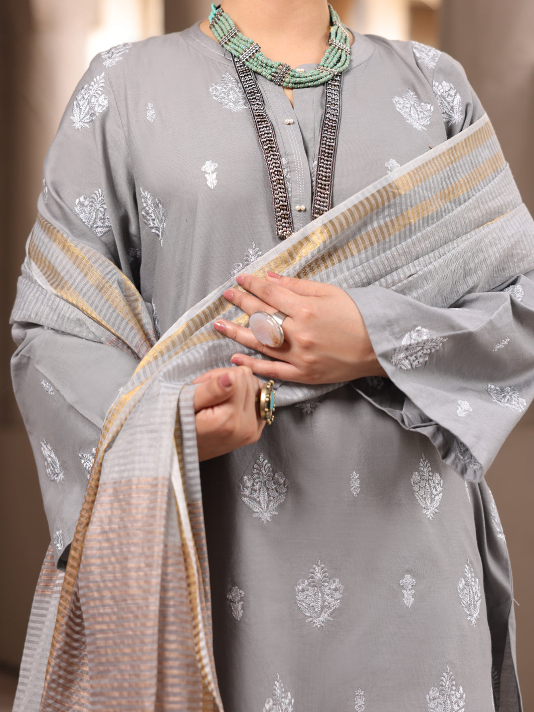 Grey Cambric 3Pc Unstitched - ALP-3PS-1636