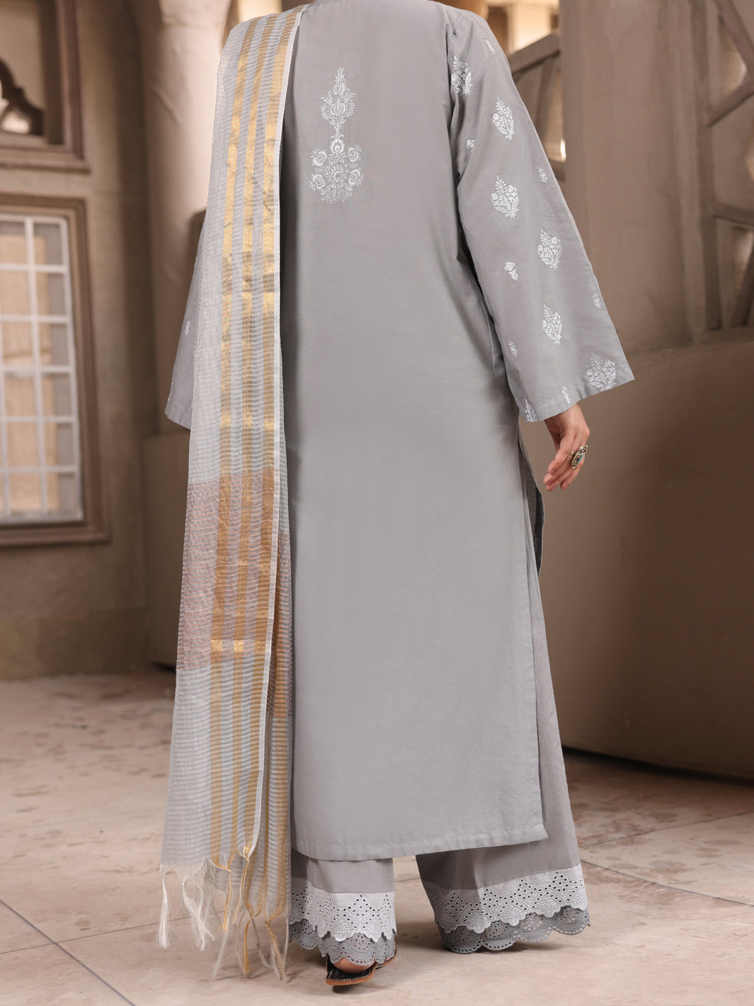Grey Cambric 3Pc Unstitched - ALP-3PS-1636