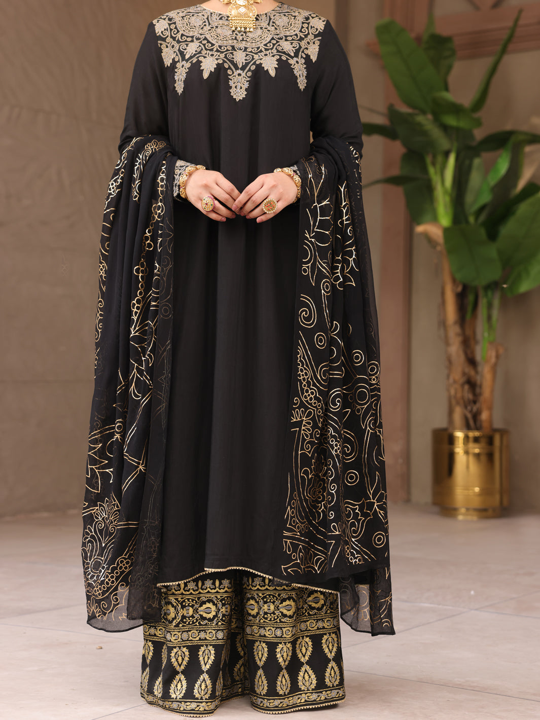 Black Viscose 3Pc Stitched - ALP-3PS-1647