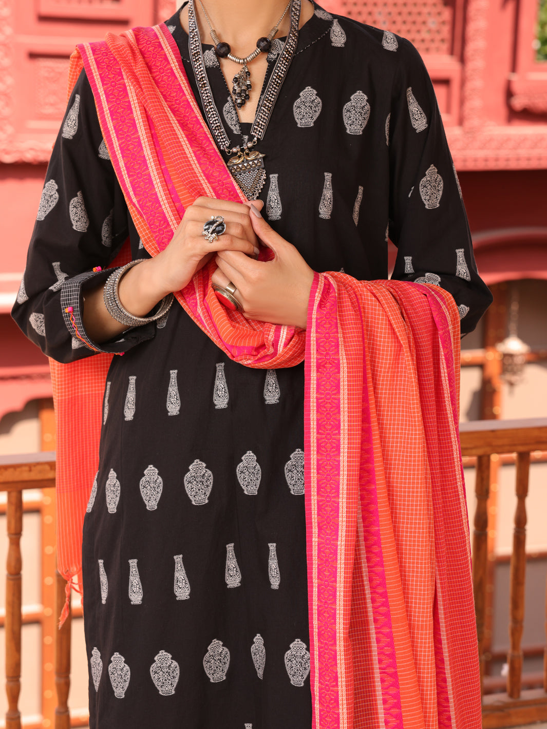 Black Yarn Dyed Jacquard 3 Piece Unstitched - ALP-3PS-1651