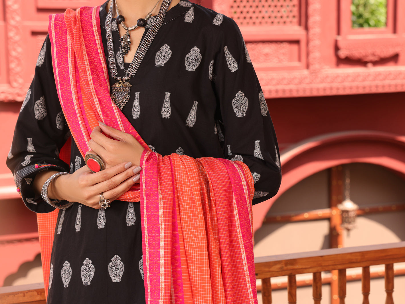 Black Yarn Dyed Jacquard 3 Piece Unstitched - ALP-3PS-1651