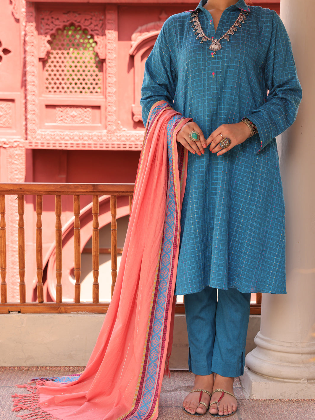 Blue Yarn Dyed 3 Piece Stitched - ALP-3PS-1653