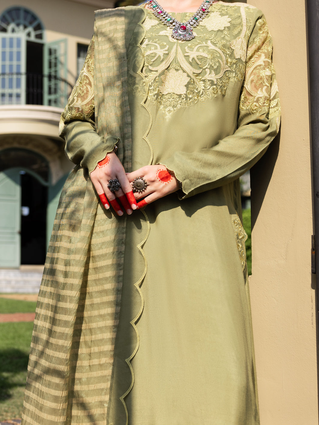 Pistachio Green Maple Silk 3 Piece Stitched - ALP-3PS-1656 - Almirah Online
