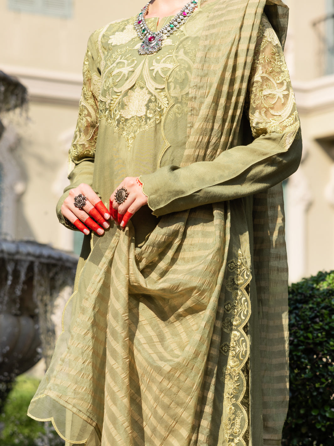 Pistachio Green Maple Silk 3 Piece Stitched - ALP-3PS-1656 - Almirah Online