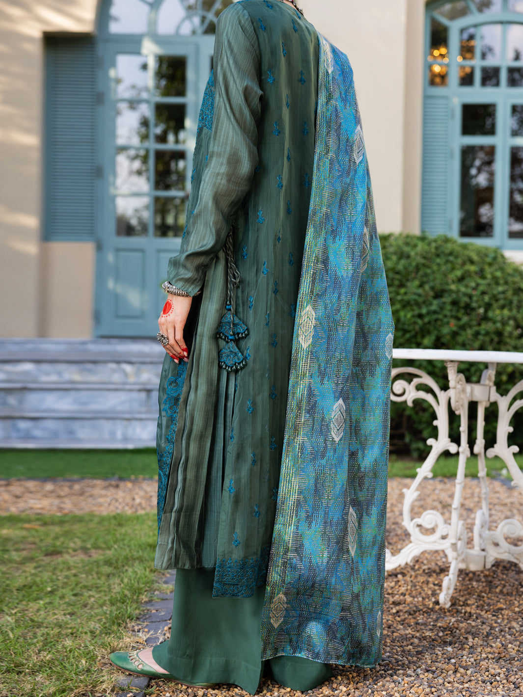 Mehndi Green Salsa Silk 3 Piece Unstitched - ALP-3PS-1659 - Almirah Online